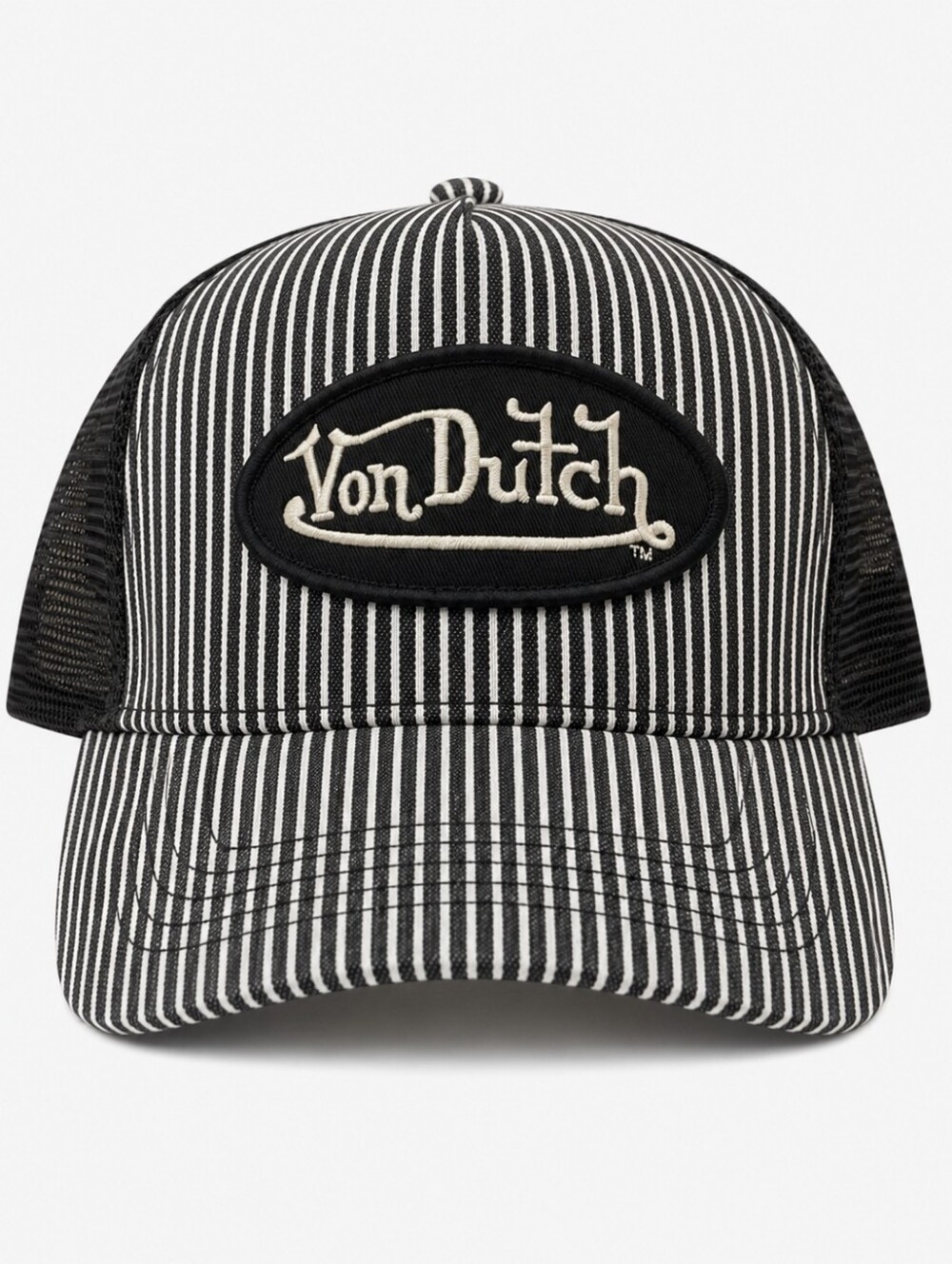 🆕️Von Dutch Black White Pinstripe Trucker Hat Mesh Snapback OS NWT